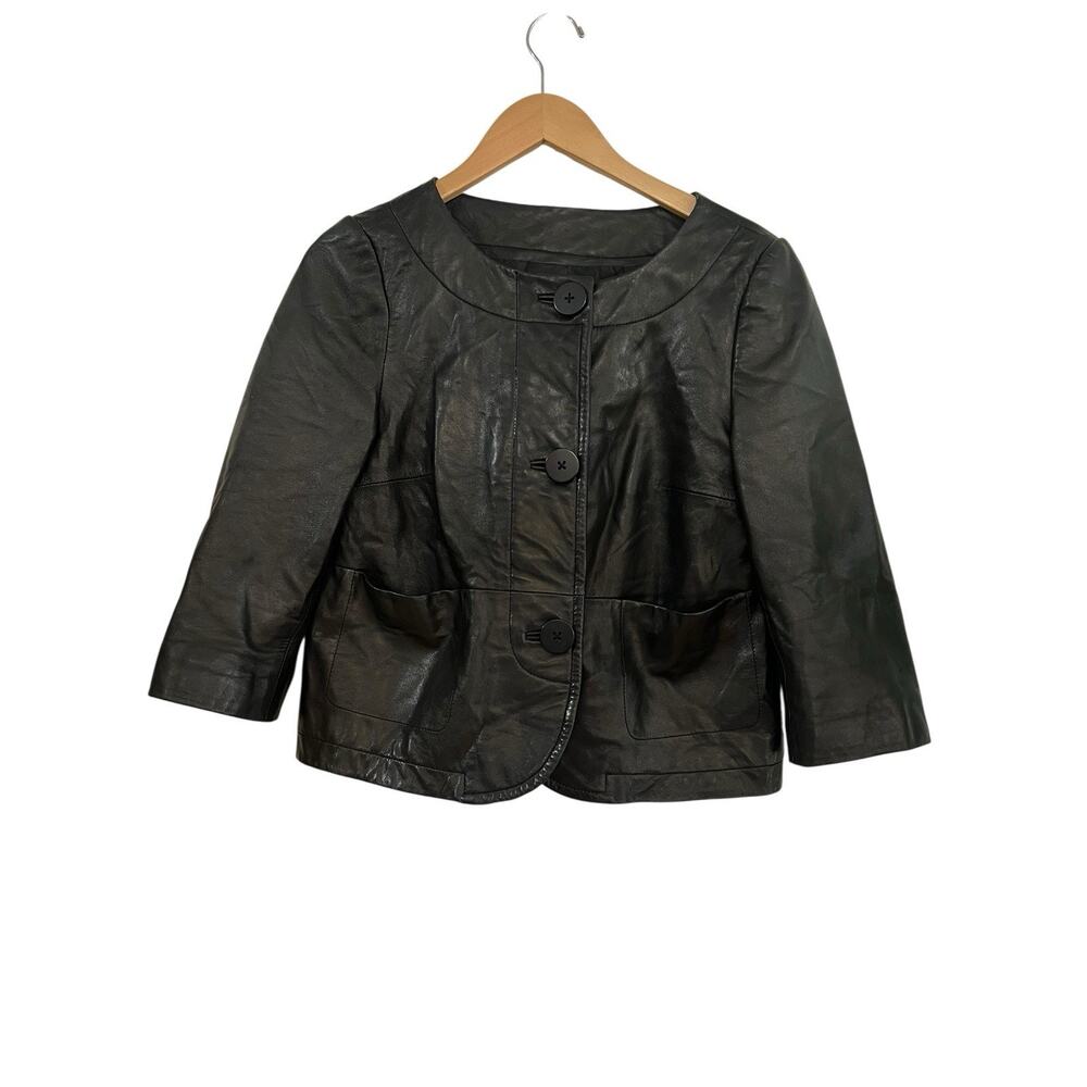 Vintage 90s Semantiks Black Genuine Leather Blazer Jacket S Clean Girl - Picture 2 of 13